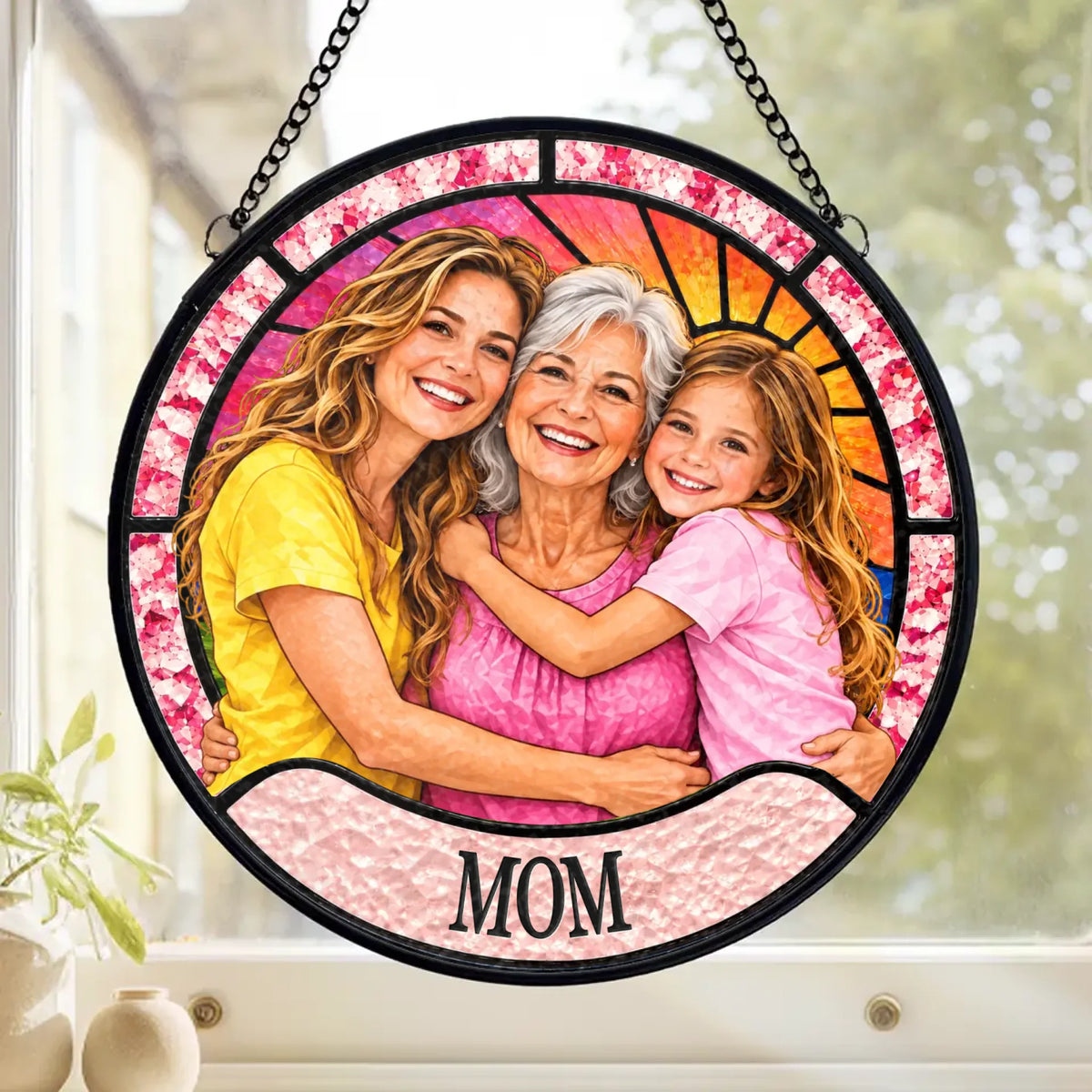 Personalized Generational Family Photo Stained Glass Suncatcher