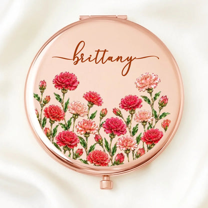 Personalized Birth Month Flower Botanical Name Compact Mirror