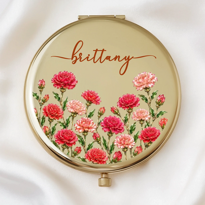 Personalized Birth Month Flower Botanical Name Compact Mirror