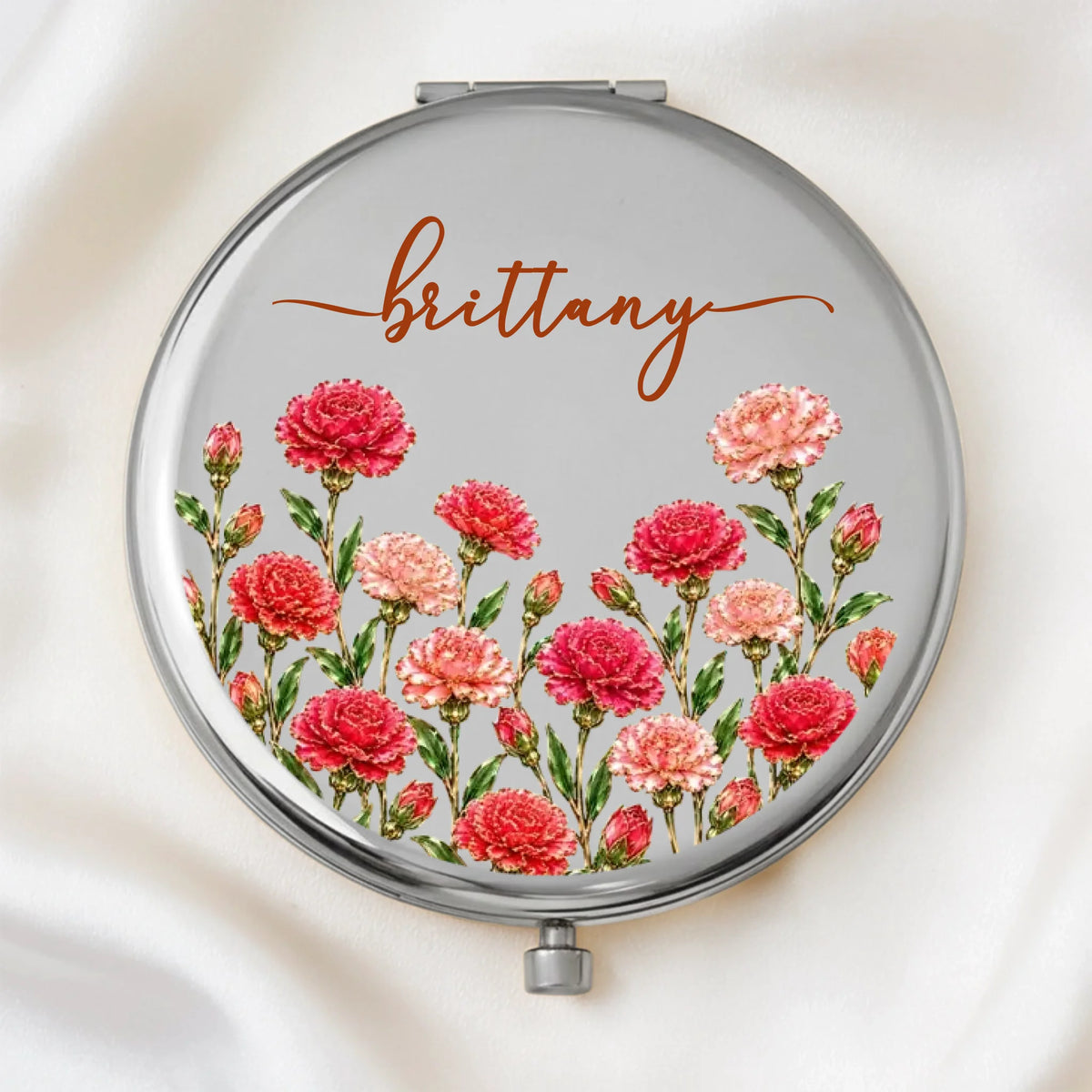 Personalized Birth Month Flower Botanical Name Compact Mirror