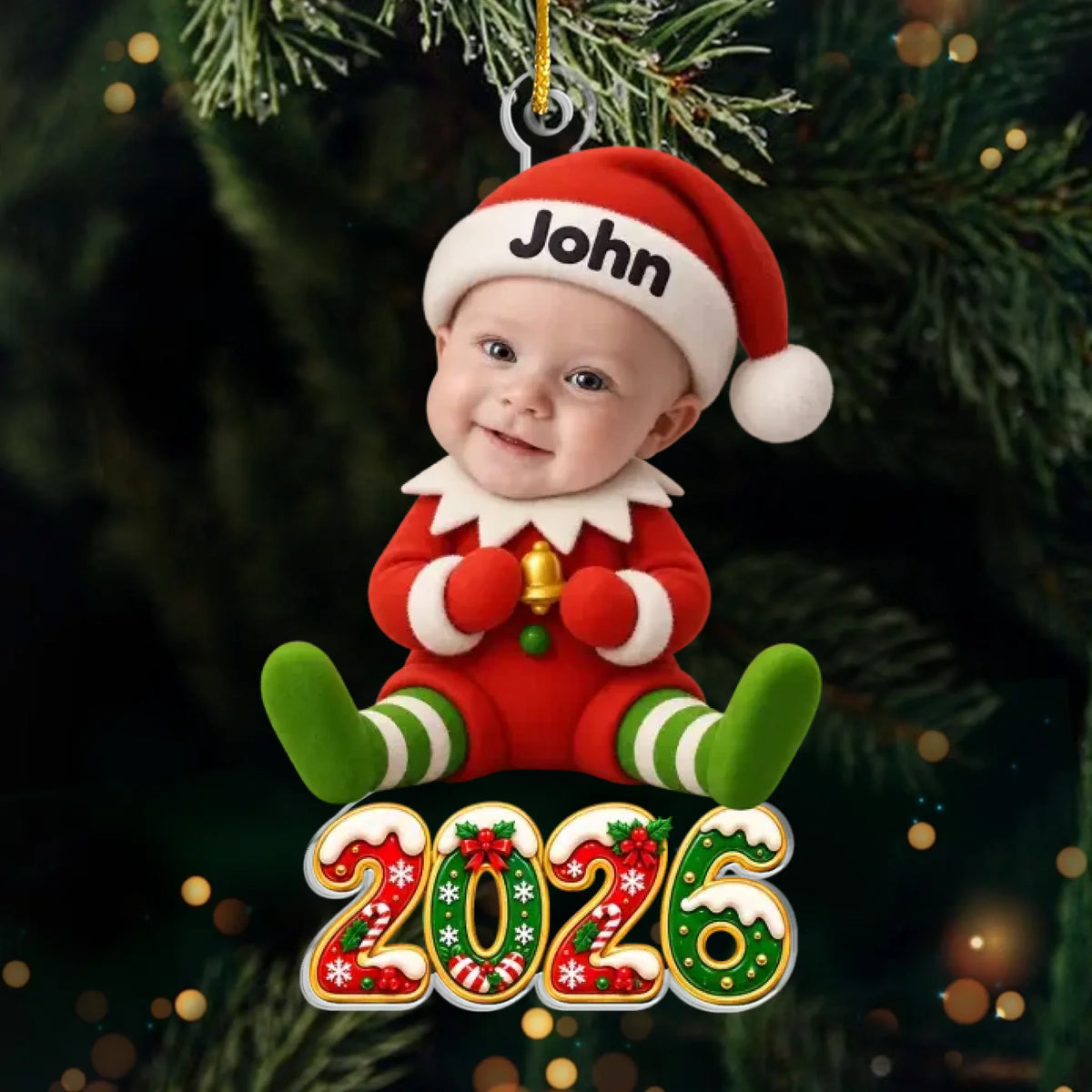 Custom Photo Christmas Elf Family Gifts - Personalized Acrylic Ornament