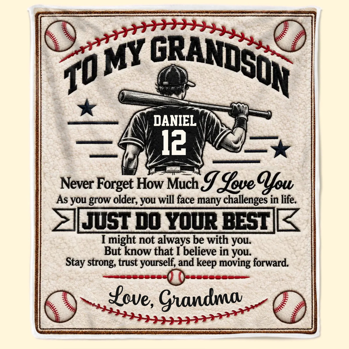 Custom Name Baseball Gifts for Grandson - Personalized Blanket