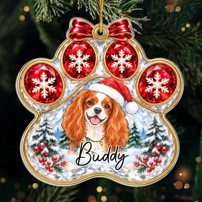 Custom Pet Photo Christmas Paw Print Gifts For Dog And Cat Lovers - Personalized Acrylic Ornament