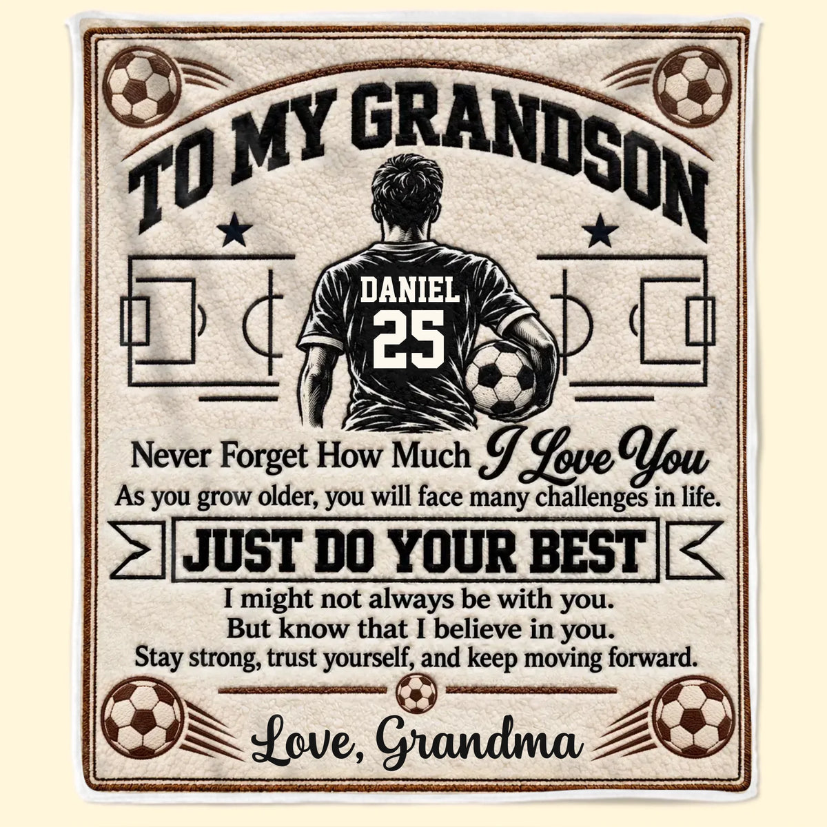 Custom Name Soccer Gifts for Grandsons - Personalized Blanket