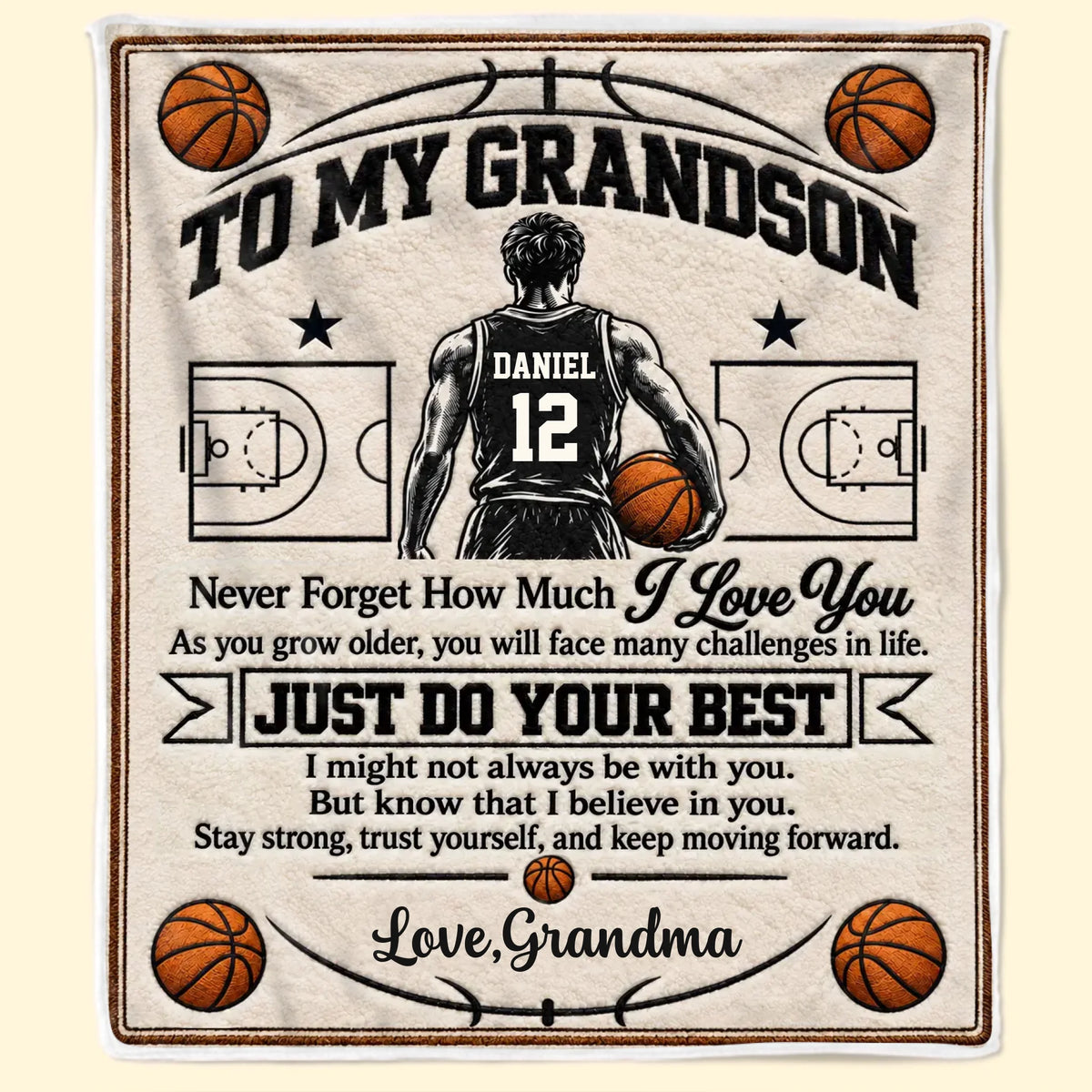Custom Name Basketball Gifts for Grandsons - Personalized Blanket