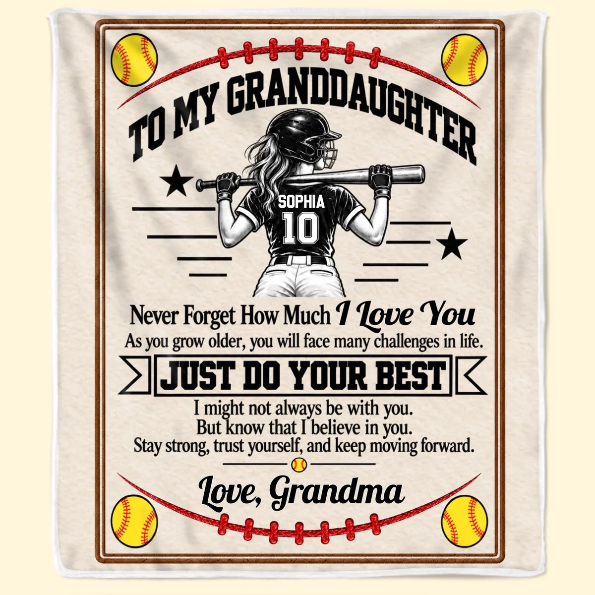 Custom Name Softball Gifts For Granddaughter - Personalized Blanket