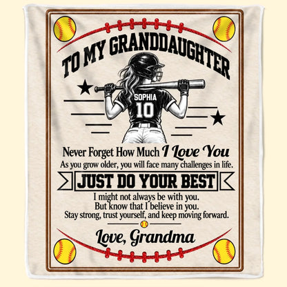 Custom Name Softball Gifts For Granddaughter - Personalized Blanket