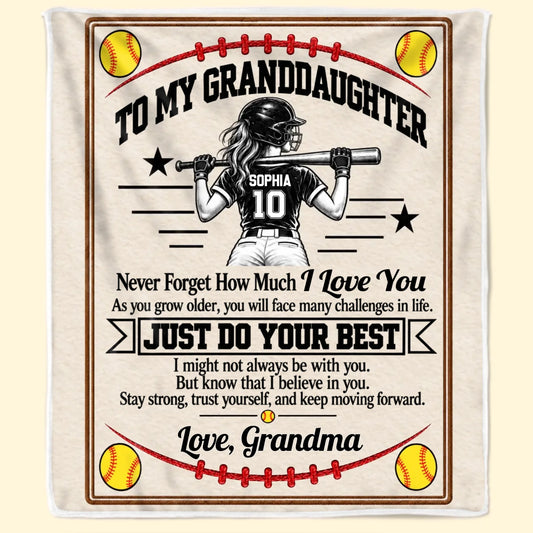 Custom Name Softball Gifts For Granddaughter - Personalized Blanket