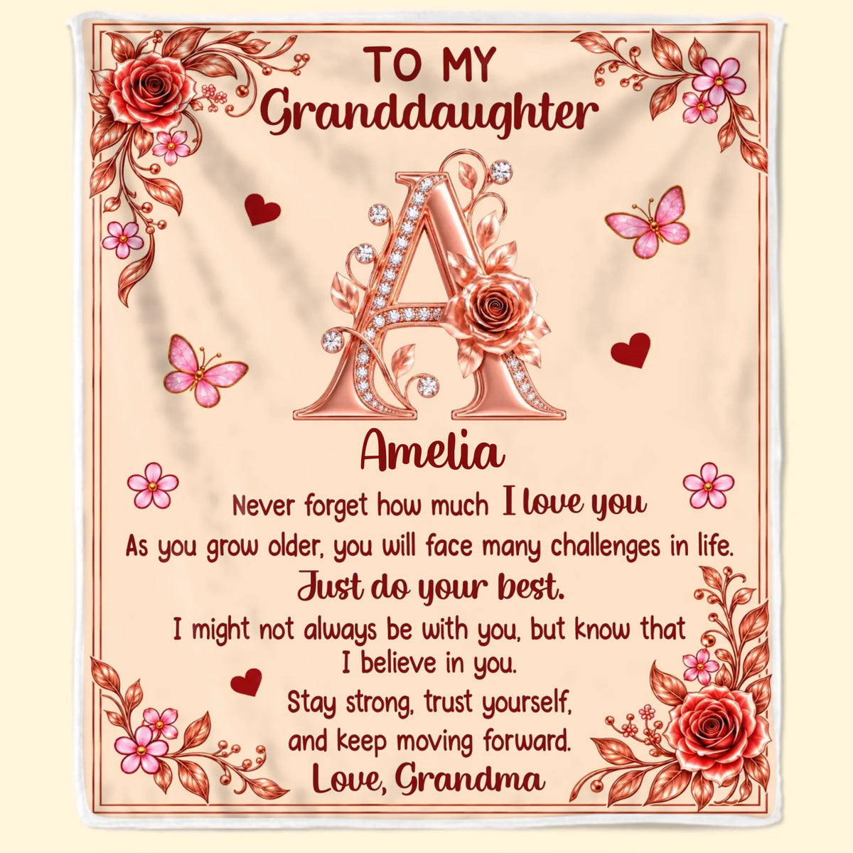 Custom Name Initial Floral Love Gifts for Daughter and Granddaughter - Personalized Blanket