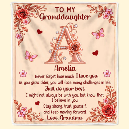 Custom Name Initial Floral Love Gifts for Daughter and Granddaughter - Personalized Blanket