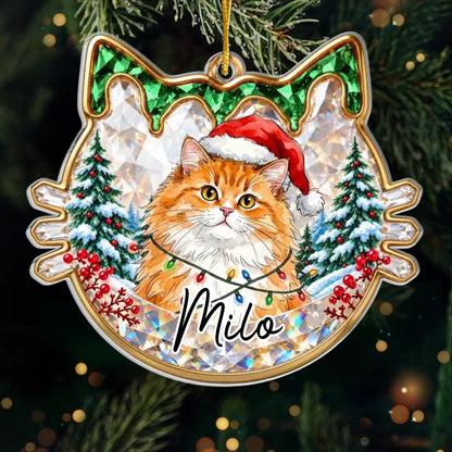Personalized Custom Cat Photo Christmas Wreath Acrylic Ornament