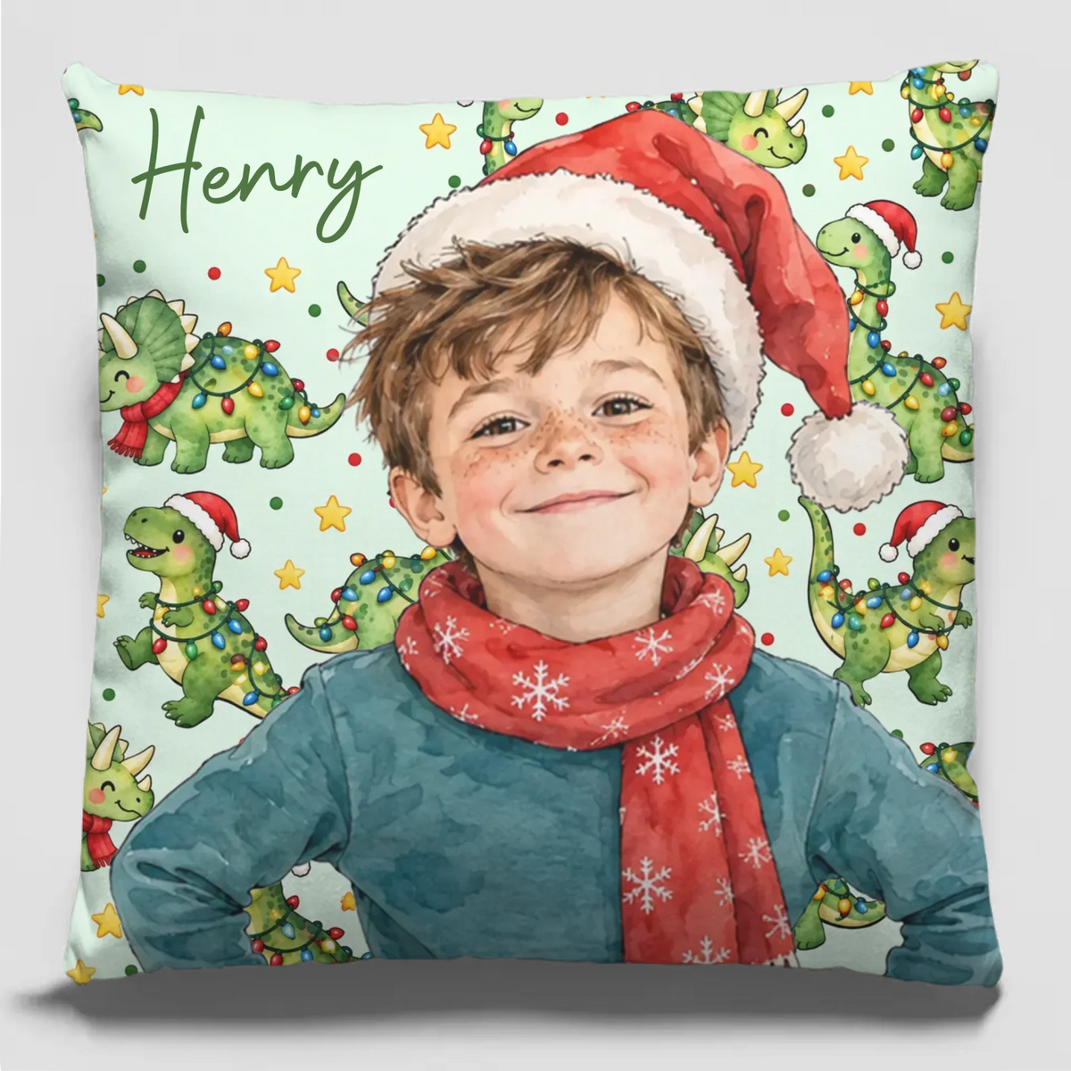 Personalized Christmas Character Kids Photo Custom Throw Pillow