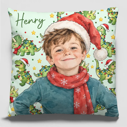 Personalized Christmas Character Kids Photo Custom Throw Pillow