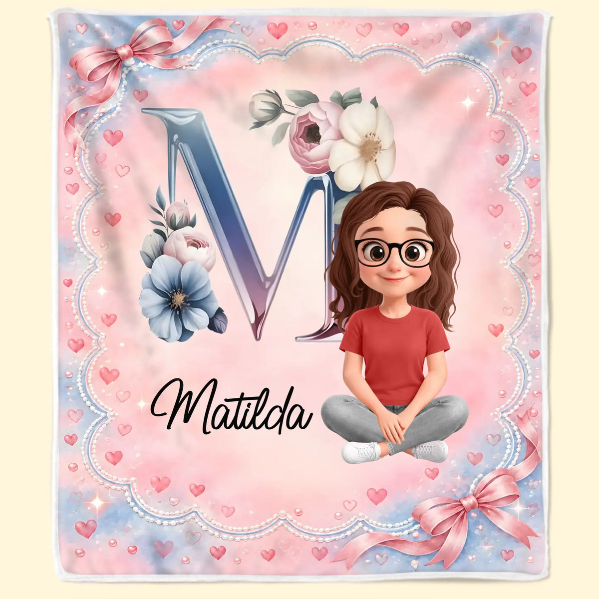 Custom Name Floral Monogram Gifts for Girls - Personalized Blanket