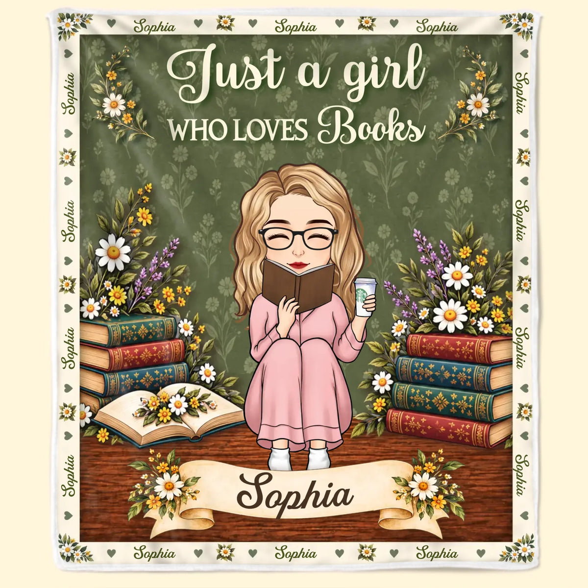 Personalized Floral Storytime Reader Custom Name Cozy Fleece Blanket
