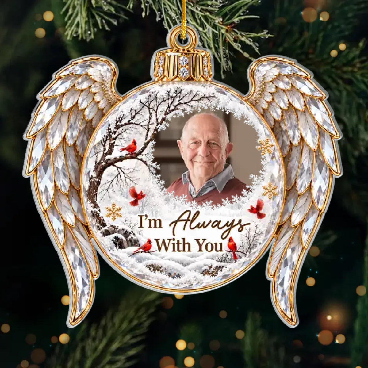Personalized Memorial Angel Wings Portrait Acrylic Tree Ornament