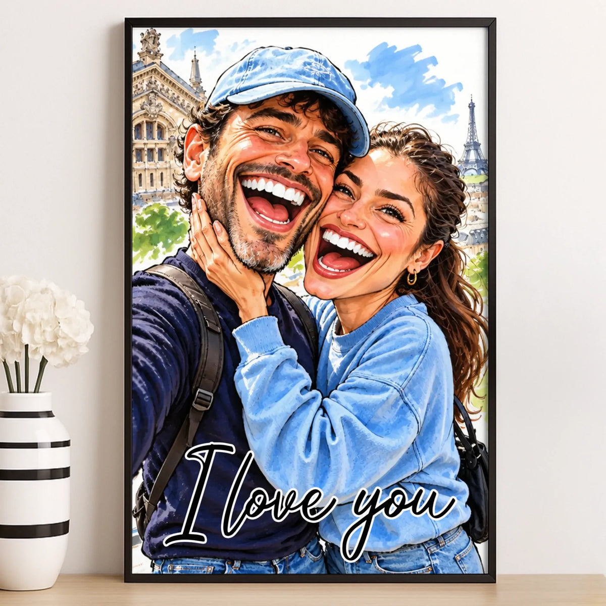 Personalized Romantic Caricature Couple Art Custom Canvas Poster