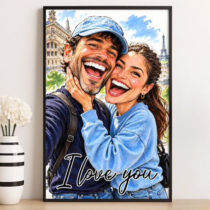 Personalized Romantic Caricature Couple Art Custom Canvas Poster