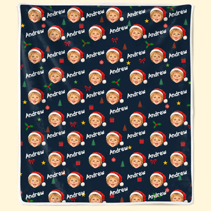 Personalized Kids Face Photo Pattern Holiday Cozy Warm Fleece Blanket
