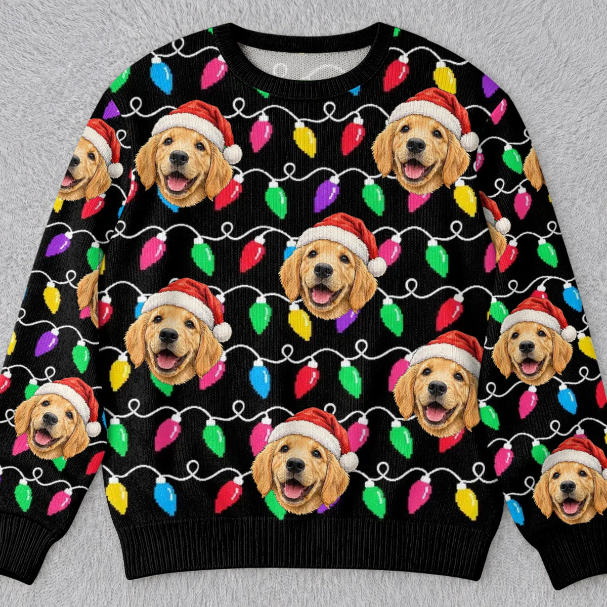 Personalized Pet Photo Christmas Light Festive Ugly Holiday Sweatshirt