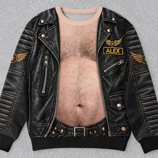 Custom Name Funny Biker Christmas Gifts for Couples - Personalized Ugly Sweatshirt