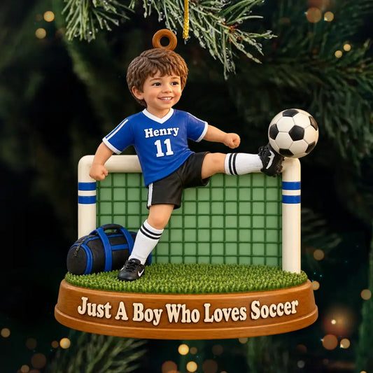 Custom Photo Soccer Christmas Gifts for Kids - Personalized Acrylic Ornament