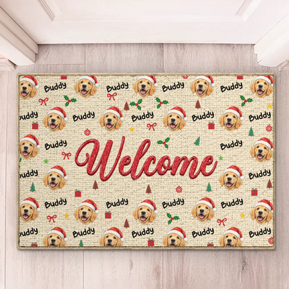 Custom Pet Photo Christmas Welcome Gifts For Dog And Cat Lovers - Personalized Decorative Mat