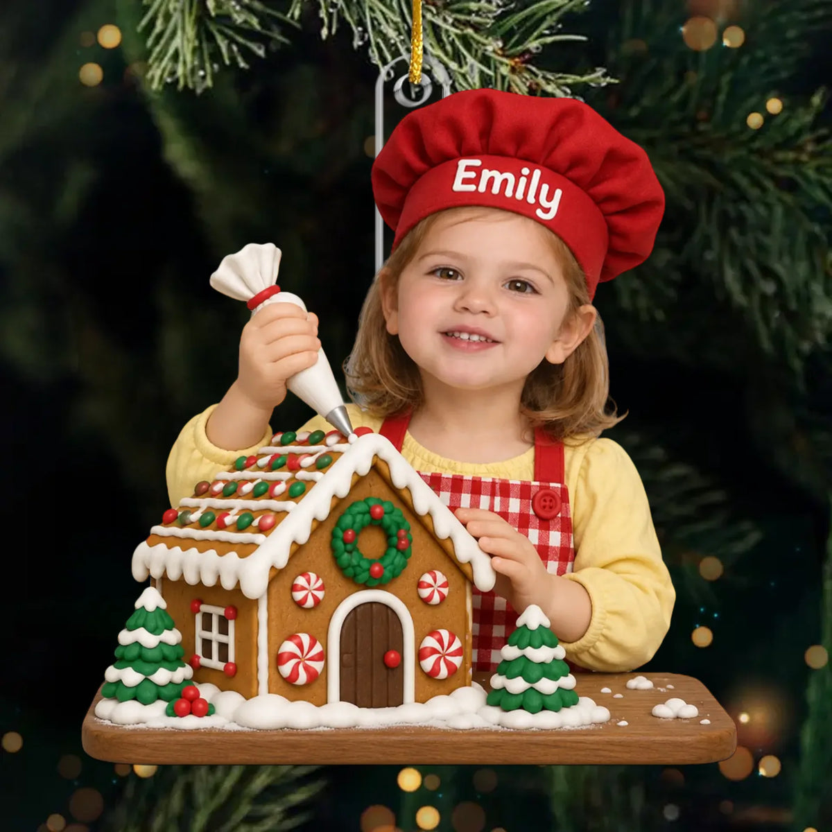 Custom Photo Gingerbread Baking Christmas Gifts for Kids - Personalized Acrylic Ornament