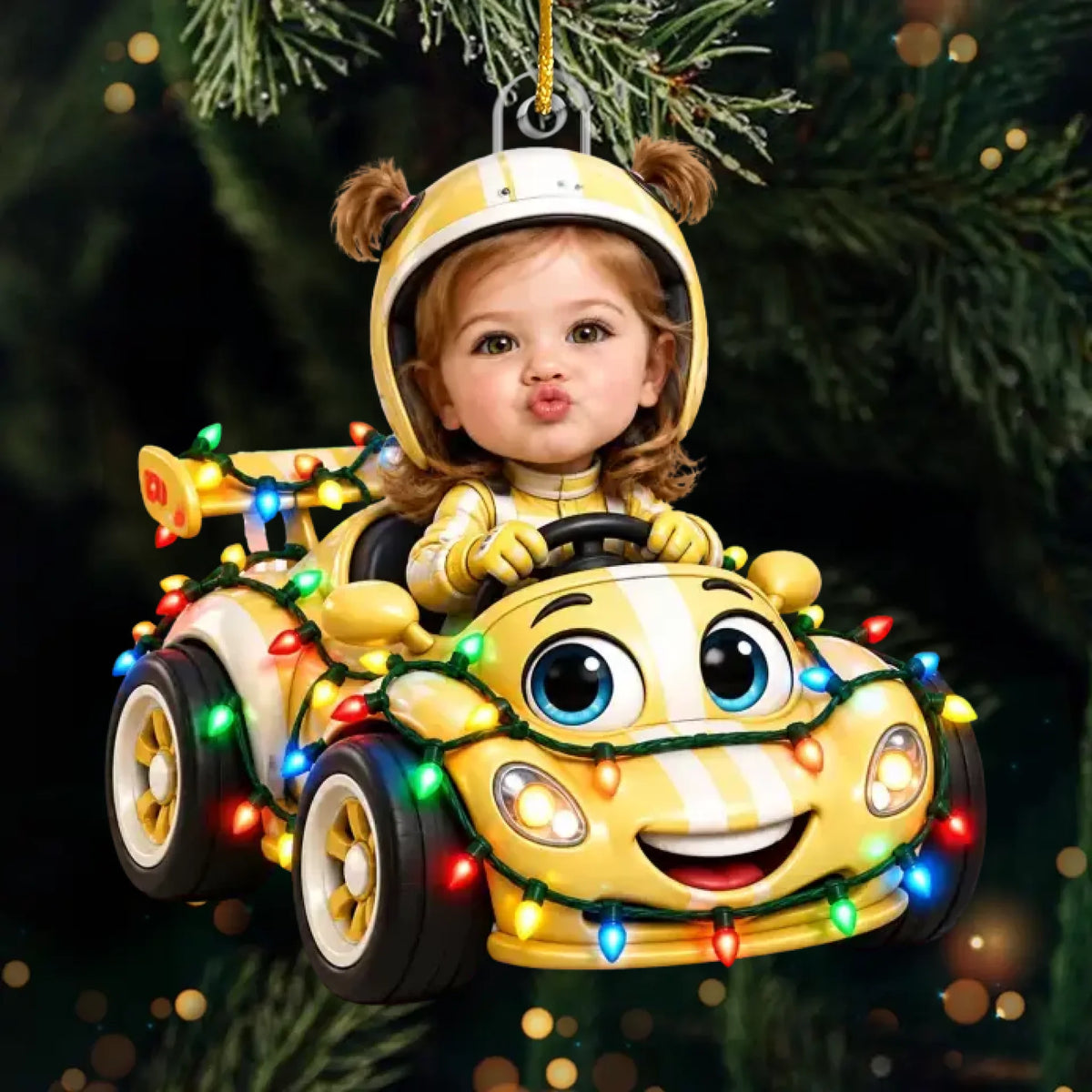 Personalized Christmas Astronaut Race Car Acrylic Ornament