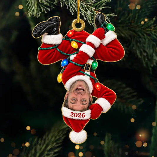 Custom Photo Funny Upside Down Santa Christmas Gifts - Personalized Acrylic Ornament
