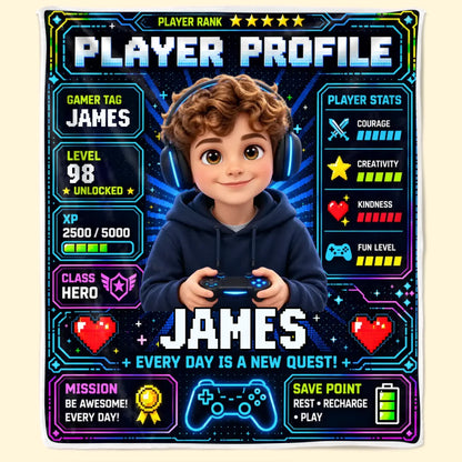 Custom Photo Name Gamer Profile Gifts for Kids - Personalized Blanket