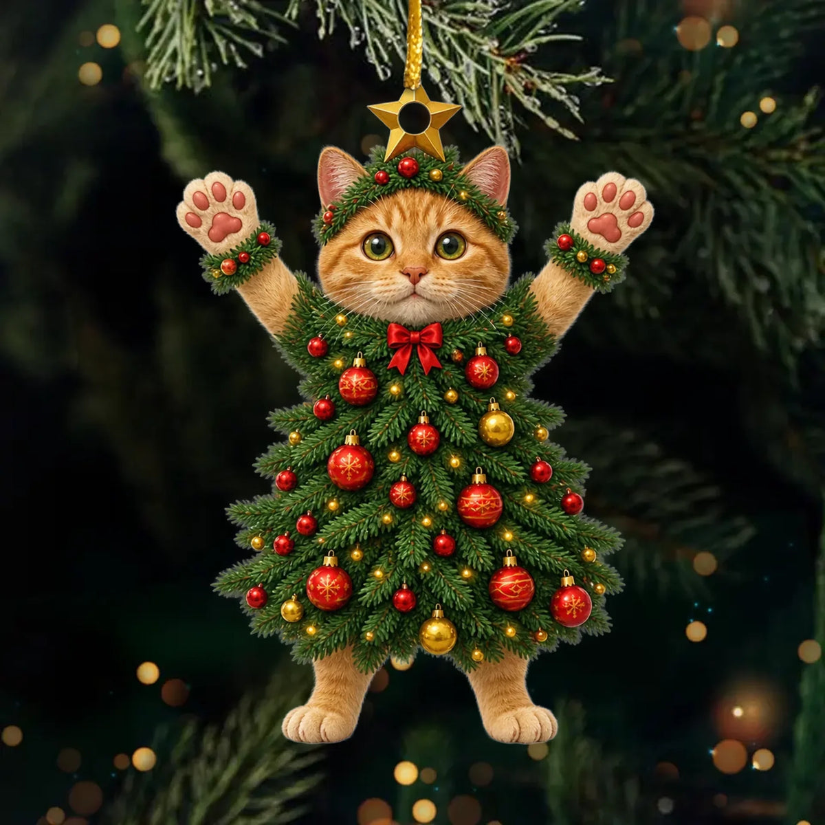Custom Pet Photo Christmas Tree Cat Acrylic Ornament
