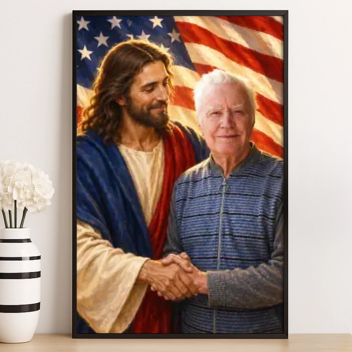 Custom Photo Jesus and American Flag Christian Decor - Personalized Poster