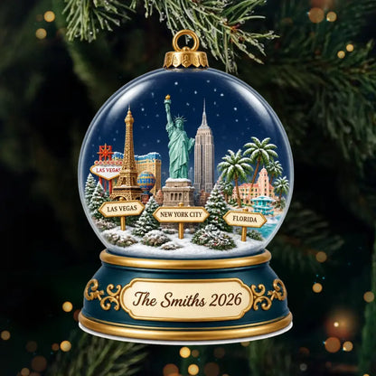 Custom Name World Travel Christmas Gifts for Couples - Personalized Acrylic Ornament
