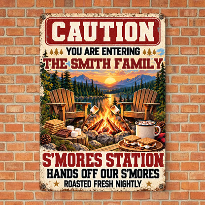 Custom Name S'mores Station Family Campfire Decor - Personalized Metal Sign
