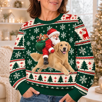 Santa and golden retriever holiday sweater