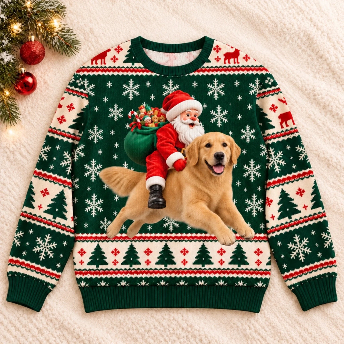 Santa and Golden Retriever Christmas Sweater