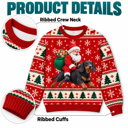 Red Santa dachshund sweater details-1