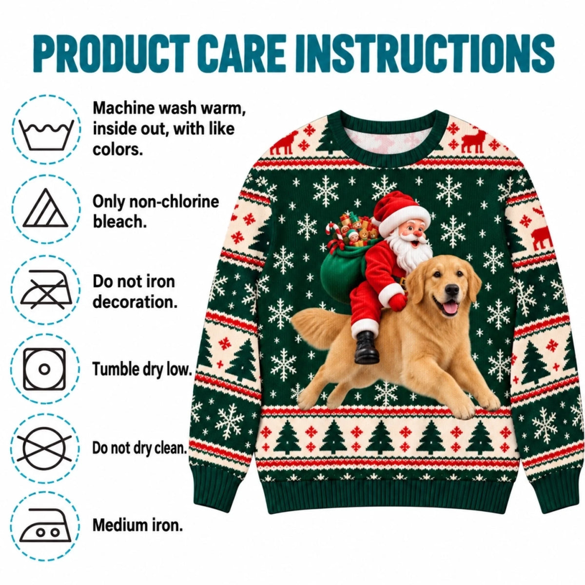 Green Santa dog sweater care guide-2