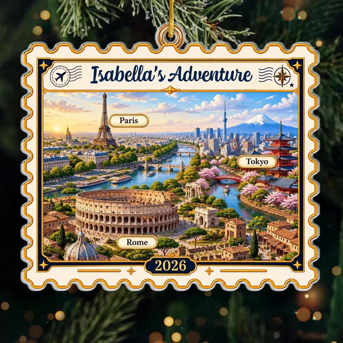 Custom Photo Travel Adventure Couple Christmas Gifts - Personalized Ornament