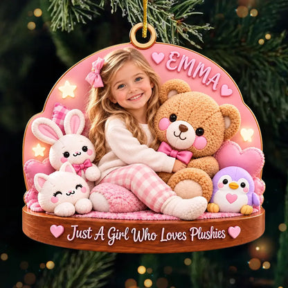 Personalized Girl Who Loves Plushies Christmas Ornament