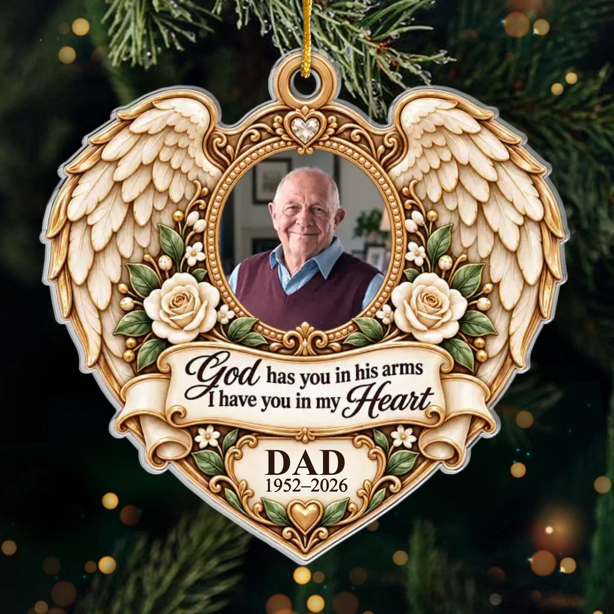 Personalized Memorial Heart Wings Christmas Ornament