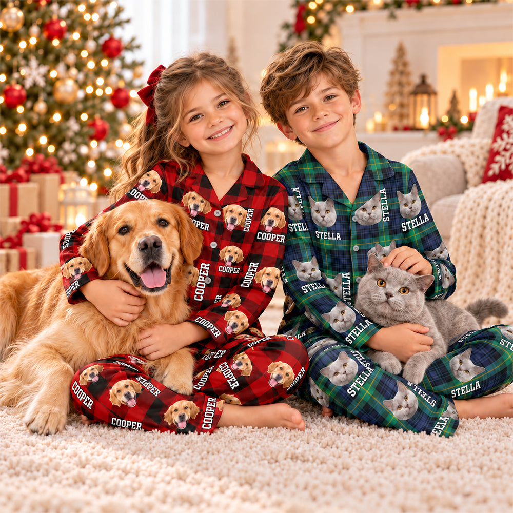 Personalized Dog Cat Photo Names Kids Pajama Set