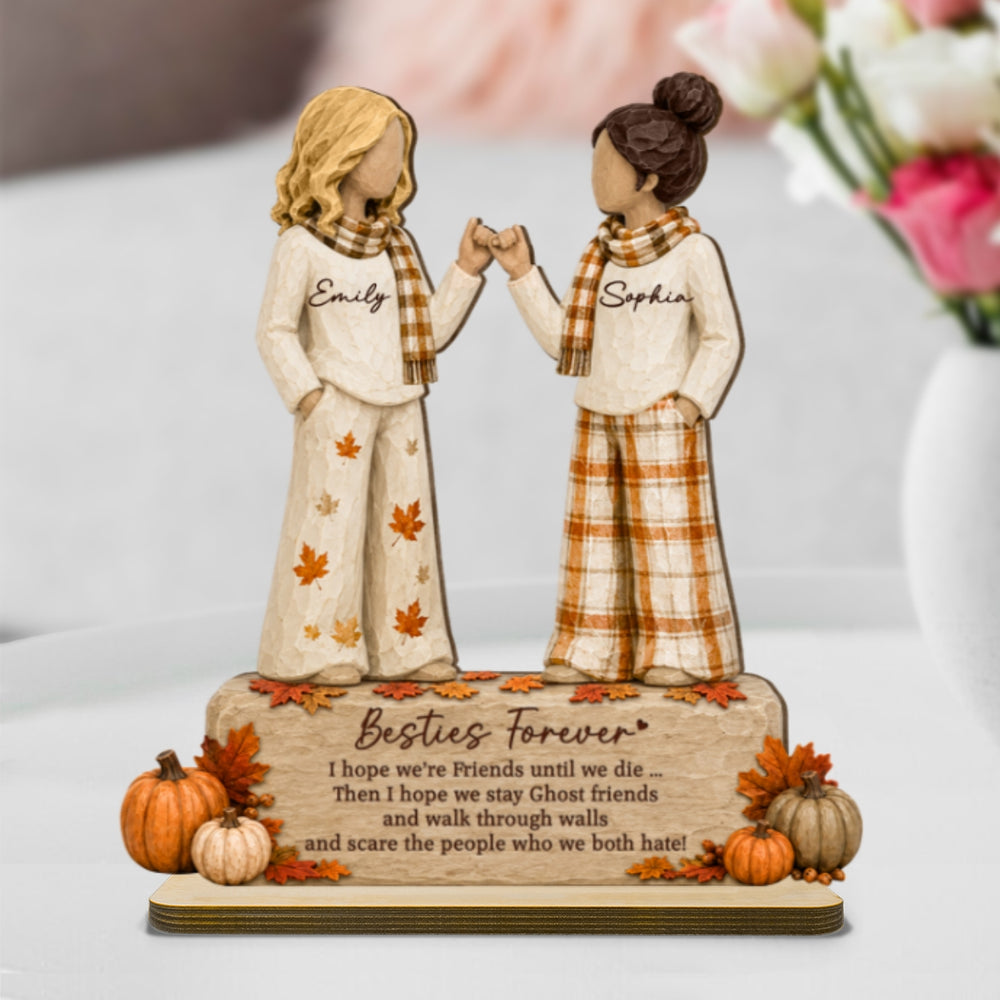 Personalized 2-Layer Wooden Plaque, Autumn Pinky Promise Scene, Unique Gift for a Friend