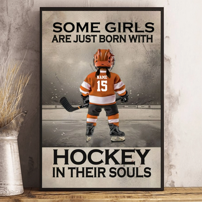Personalized Born With Hockey Kid Poster or Canvas