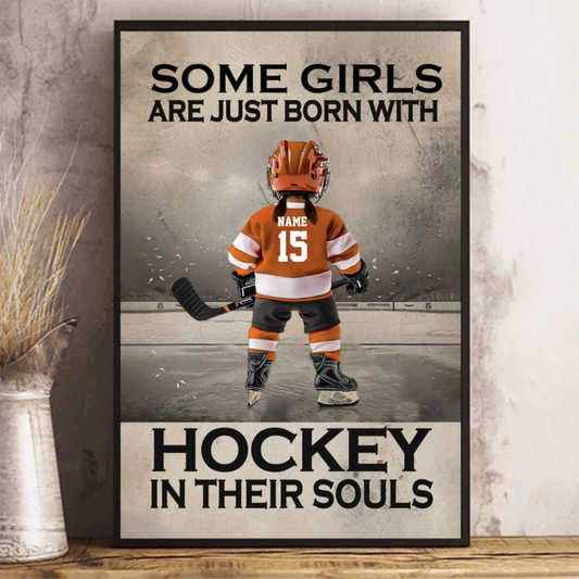 Personalized Born With Hockey Kid Poster or Canvas