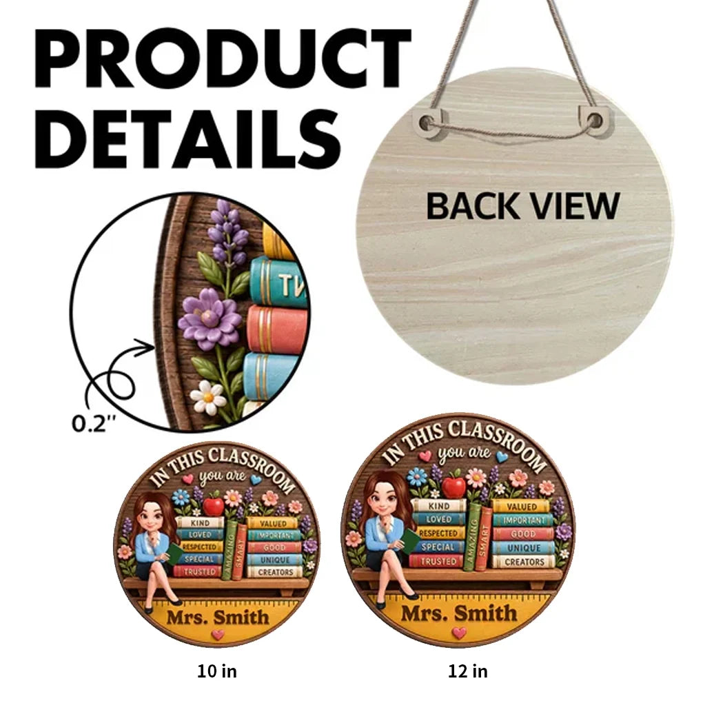 Personalized Teacher And Books Classroom Wooden Sign