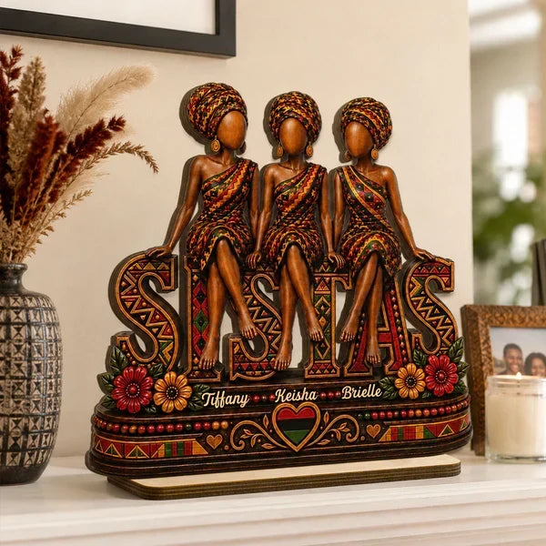 Personalized Seated Sistas Wooden Plaque