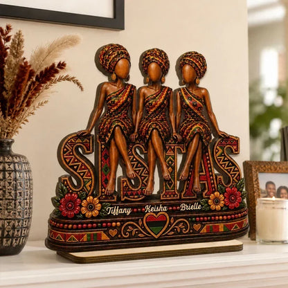 Personalized Seated Sistas Wooden Plaque