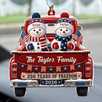 Personalized Snowman Family Red Truck Acrylic Car Hanger